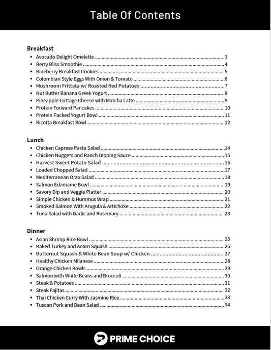 Guide du lot de recettes Protein Forward (Exclusivité des membres Prime Choice)