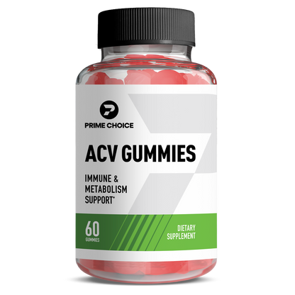 Prime Choice ACV Gummies supplement product photo showing front packaging. Promotes weight loss, boosts metabolism, and supports overall wellness.