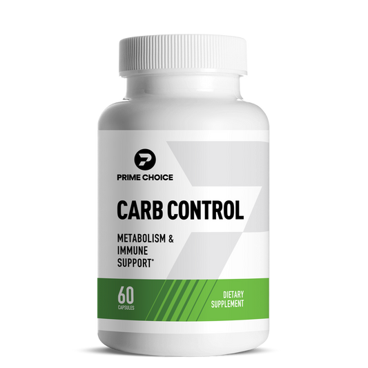 Prime Choice carb control supplement product photo showing front packaging. Promotes weight loss, boosts metabolism, and supports overall wellness.