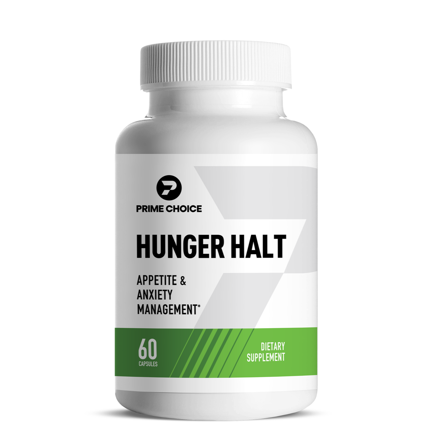 Prime Choice hunger halt supplement product photo showing front packaging. Promotes weight loss, support appetite and anxiety management, and supports overall wellness.