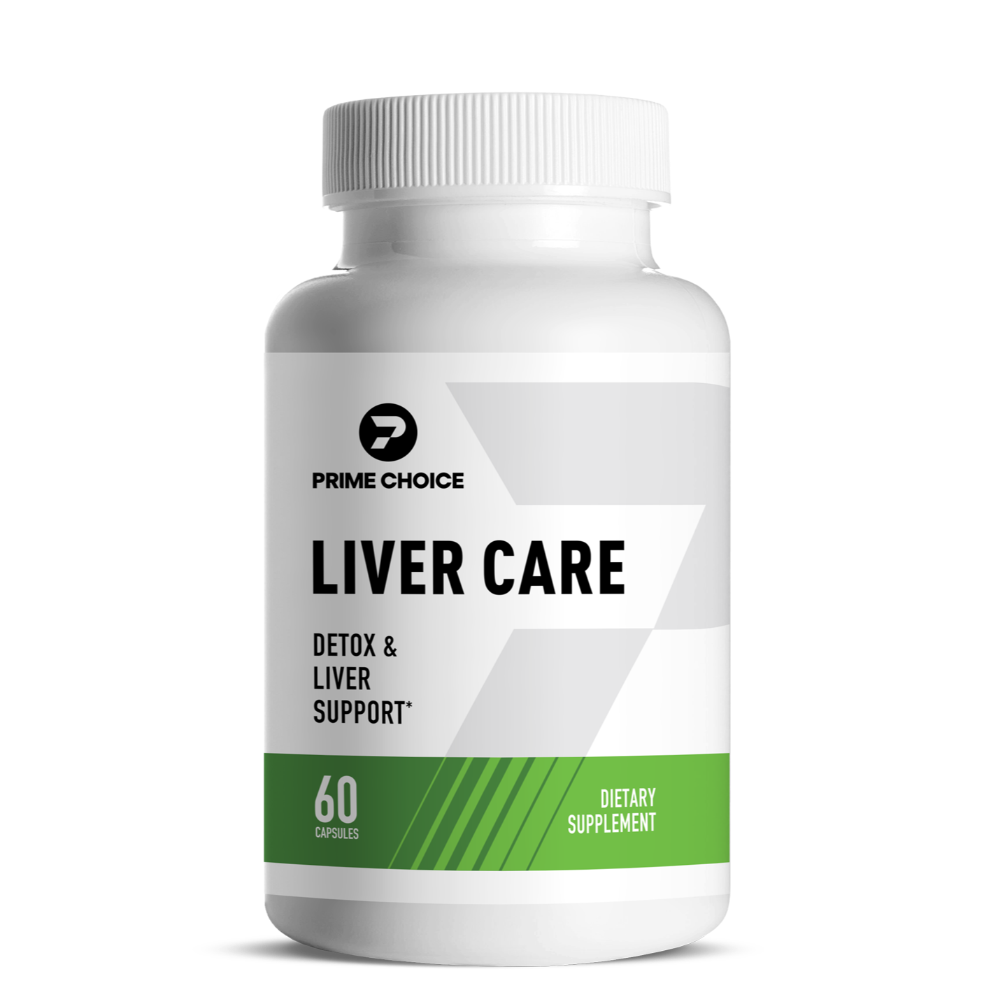 Prime Choice Liver Care supplement bottle with label showing: Detox & Liver Support, 60 Capsules, Dietary Supplement.