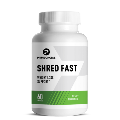 Prime Choice Brand Shred Fast supplement product photo showing the front label. Supports weight loss and overall wellness.
