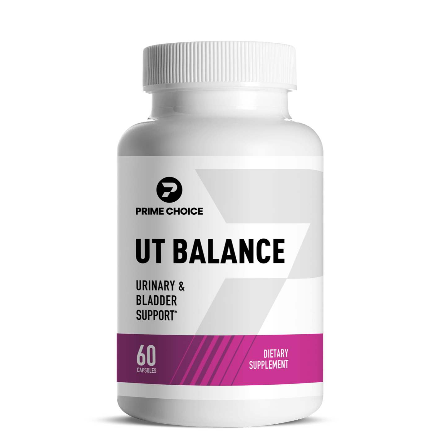 Prime Choice UT Balance supplement bottle with label showing: Urinary & Bladder Support, 60 Capsules, Dietary Supplement.